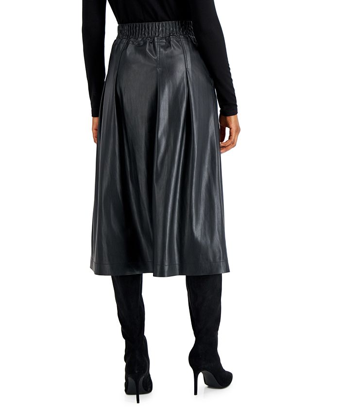 Donna Karan Smocked Faux-Leather Skirt - Macy's