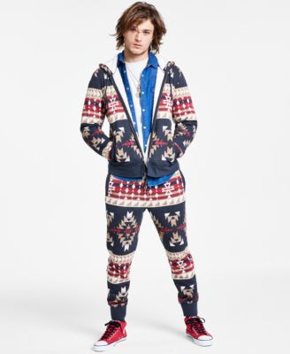 Sun + Stone - Men's Colin Zip-Up Hooded Fleece Lined Tribal Sweatshirt