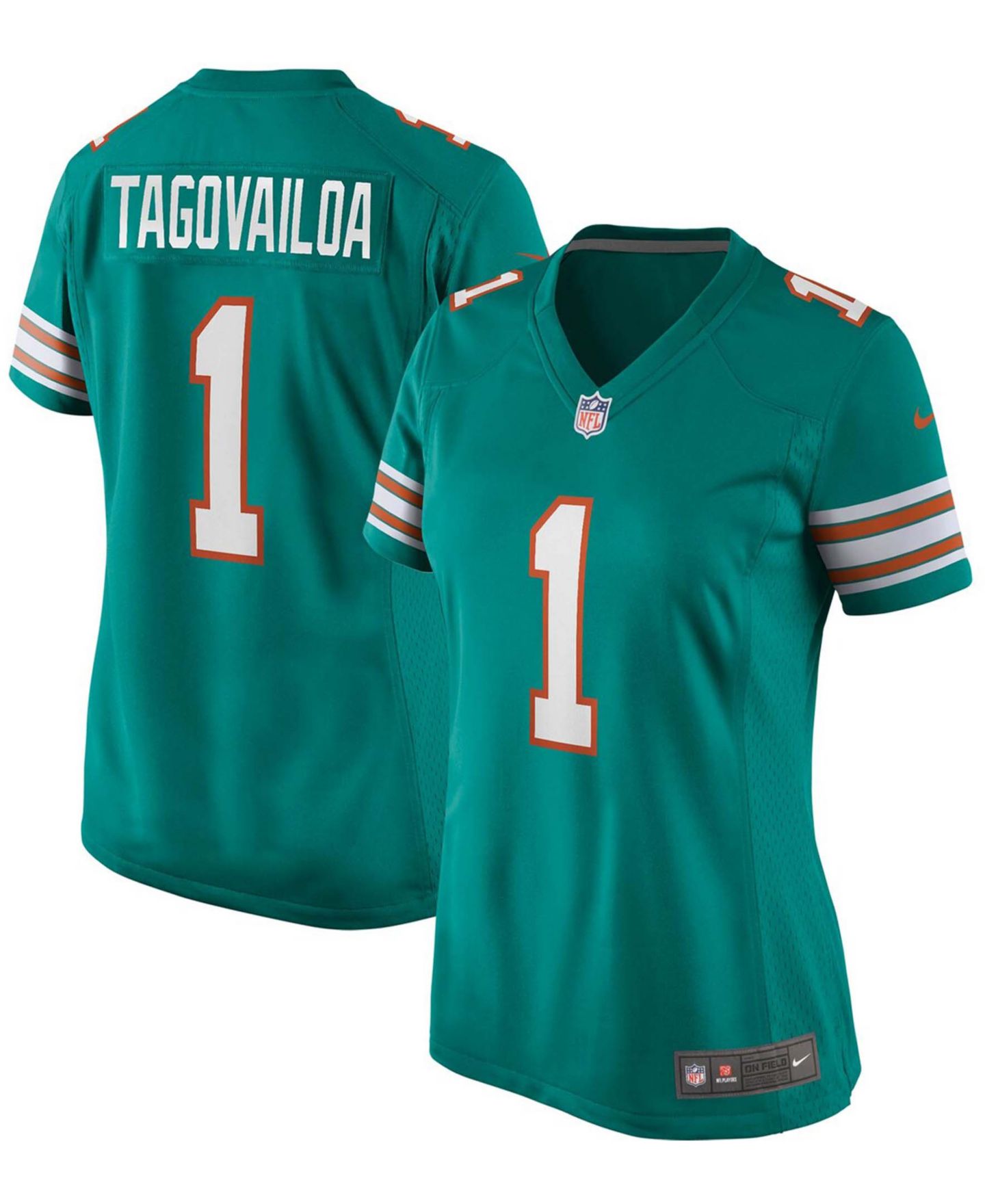 Женский топ Nike Tua Tagovailoa Miami Dolphins Alternate Game Jersey, цвет: Аквамариновый — фото 1