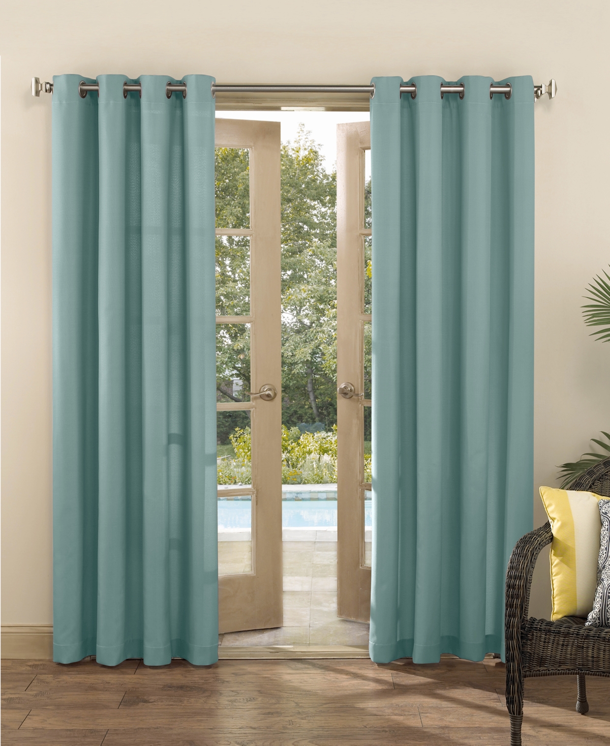 Sailor Indoor-Outdoor Ultraviolet Protectant Room Darkening Grommet Curtain Panel, 84" L x 54" W - Soft Teal