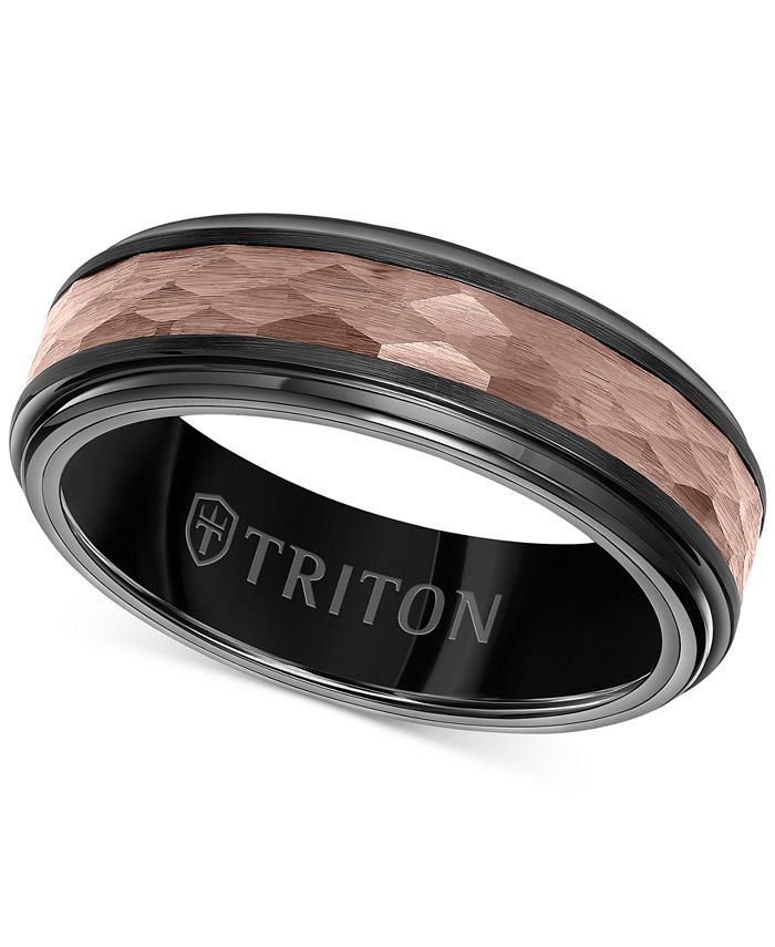 Triton - Men's Step Edge Hammered Band in Espresso & Black Tungsten Carbide Wedding Band