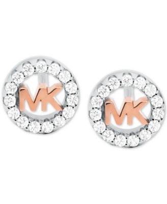 Michael Kors - Two-Tone Sterling Silver Cubic Zirconia & Logo Stud Earrings