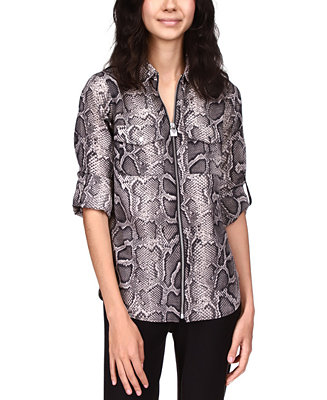 øjenbryn Ende dramatisk Michael Kors Snake-Print Zip-Front Shirt - Macy's