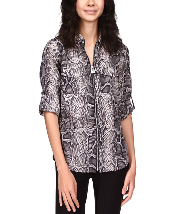 Klappe udstilling Begrænsninger Michael Kors Snake-Print Zip-Front Shirt - Macy's