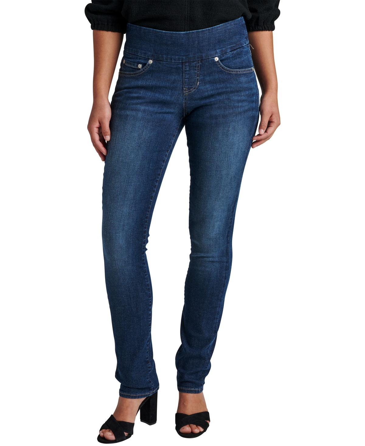 Women's Peri Pull On Mid Rise High Stretch Straight Jeans - Anchor Blue