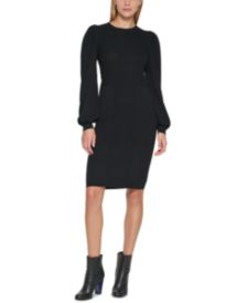 Ribbed-Knit Balloon-Sleeve Sweater Dress