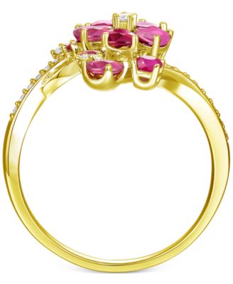Ruby (1-1/2 ct. t.w.) & Diamond (1/4 ct. t.w.) Flower Statement Ring in 14k Gold