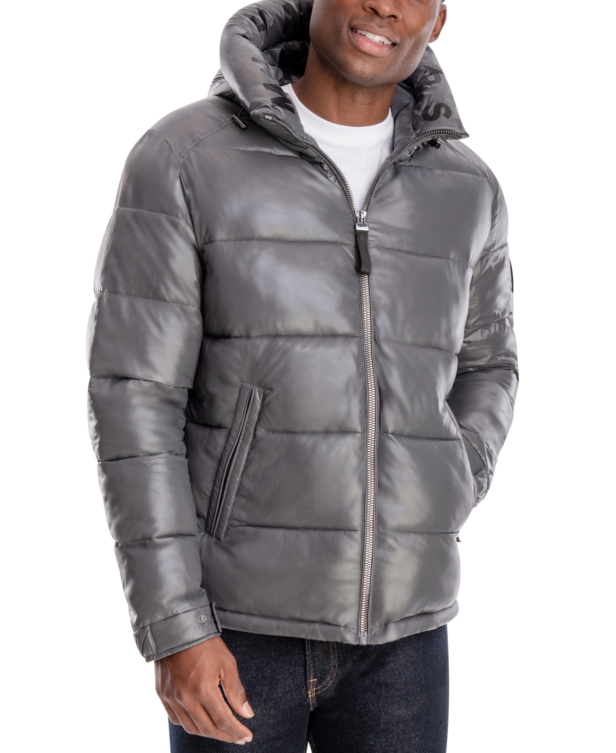 Michael Kors Men's Shiny Hooded Puffer Jacket, Created For Macy's In Carbon