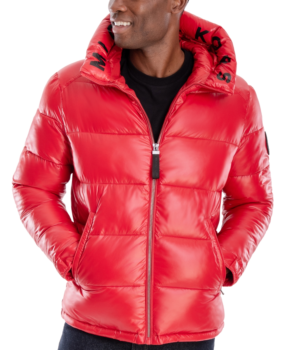 Michael Kors Men's Shiny Hooded Puffer Jacket, Created For Macy's In True Red