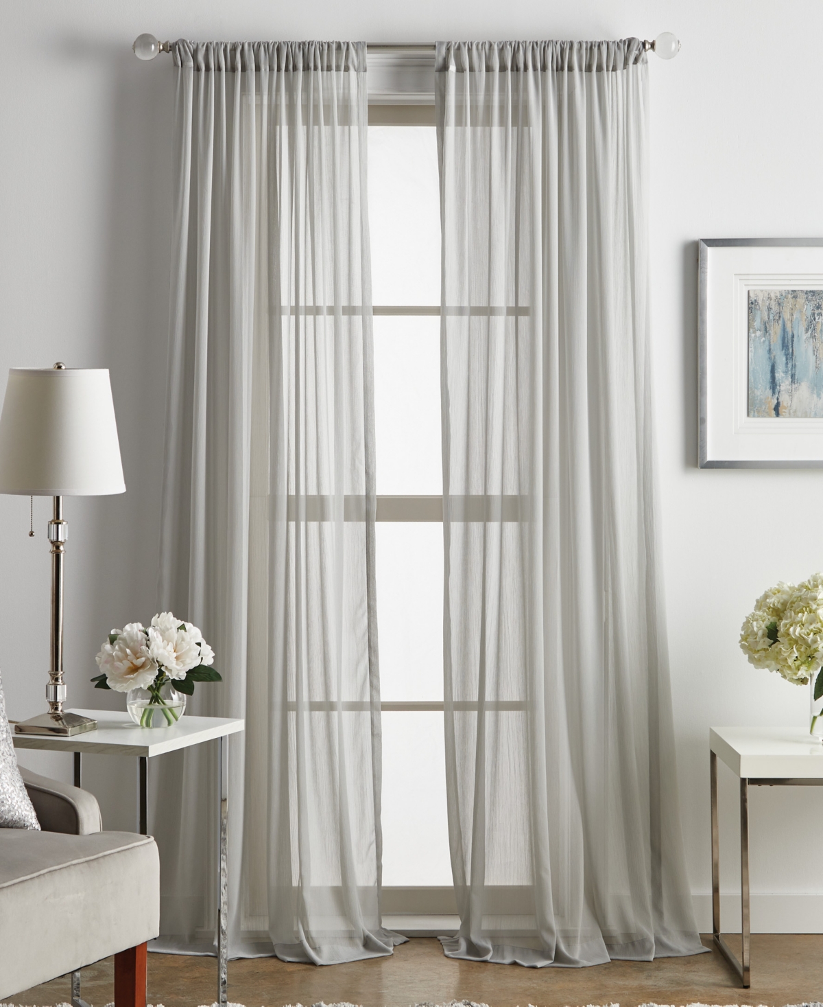 Glacier Poletop Sheer Curtain Panel Set, 84", Created For Macy's - Silver-Tone