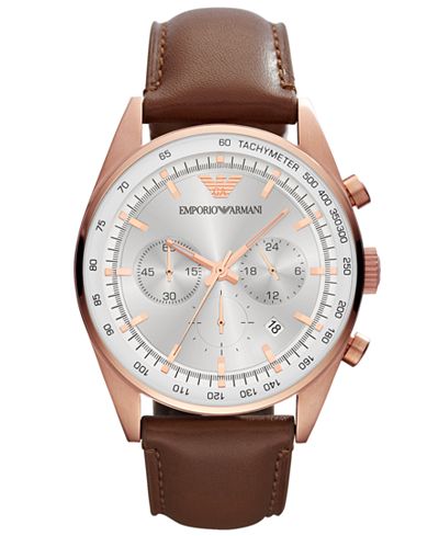 Emporio Armani Men's Chronograph Brown Leather Strap Watch 43mm AR5995 ...