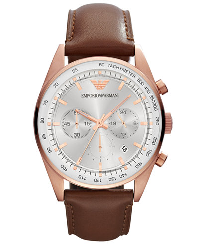 Emporio Armani Men's Chronograph Brown Leather Strap Watch 43mm AR5995