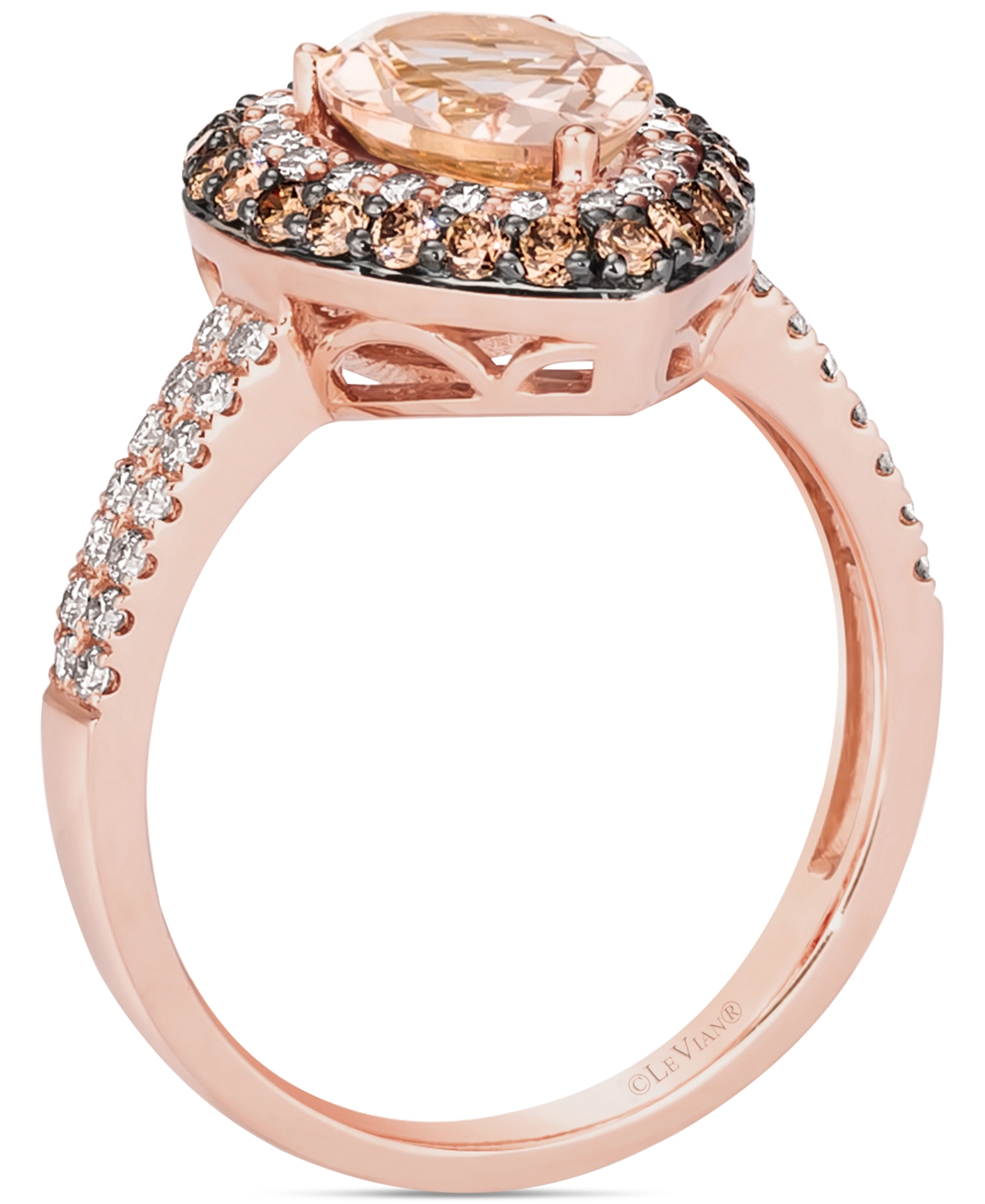 Le Vian(7/8 ct. t.w.) & Diamond (3/4 ct. t.w.) Teardrop Halo Ring in 14k Rose Gold - Peach Morganite