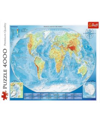 Red 4000 Piece Puzzle - Large physical map of the world / Meridian