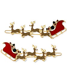 2-Pc. Gold-Tone Multicolor Crystal Reindeer & Sleigh Hair Barrette Set, Created for Macy's