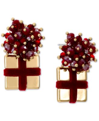INC International Concepts - Gold-Tone Red Embellished Gift Drop Earrings