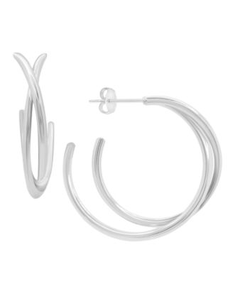 And Now This High Polished Crossover C Hoop Post Earring in Silver Plate or Gold Plate - Silver-Tone