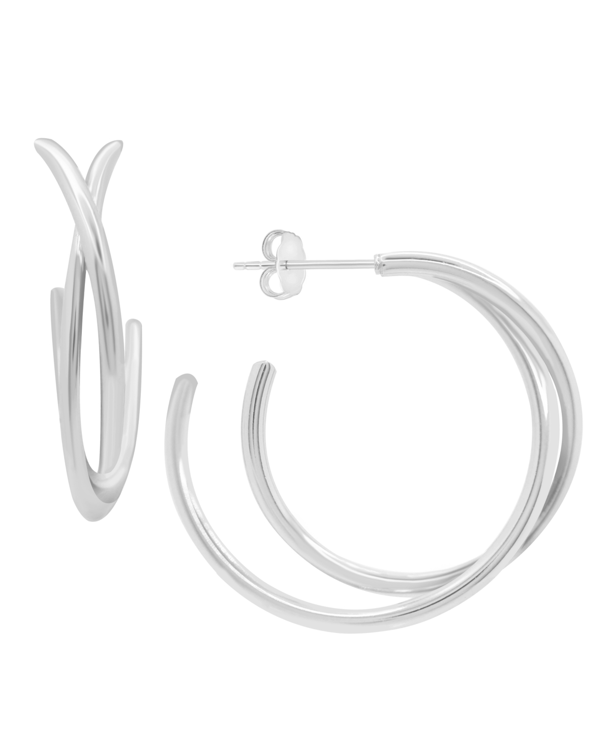 High Polished Crossover C Hoop Post Earring in Silver Plate or Gold Plate - Gold-Tone