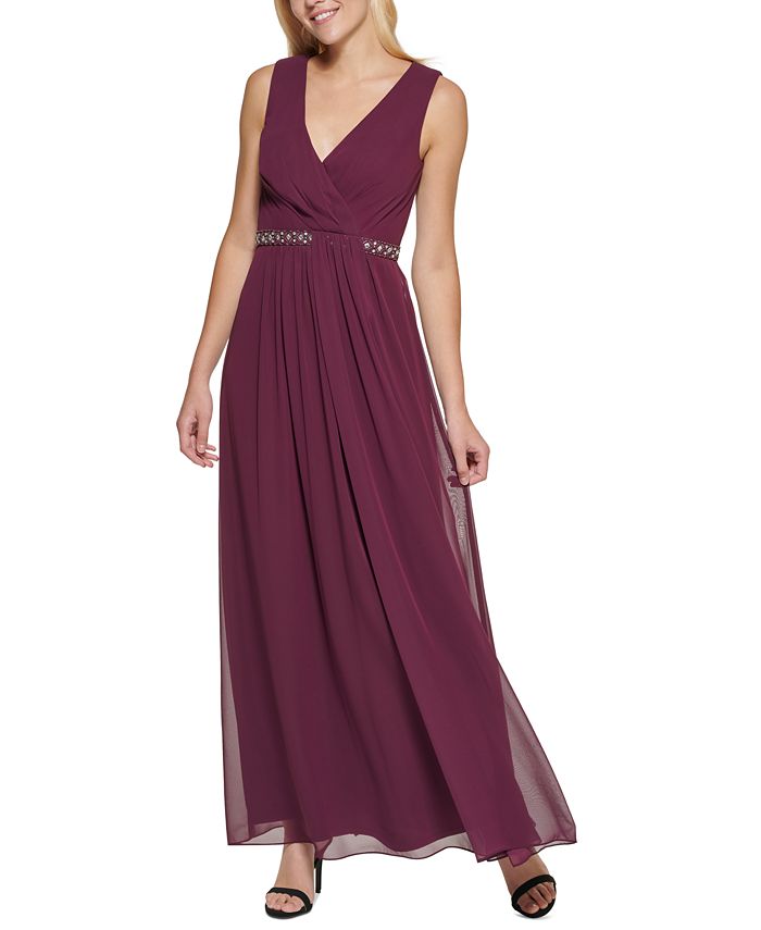 Eliza J Embellished Waist Chiffon Ball Gown Macy s