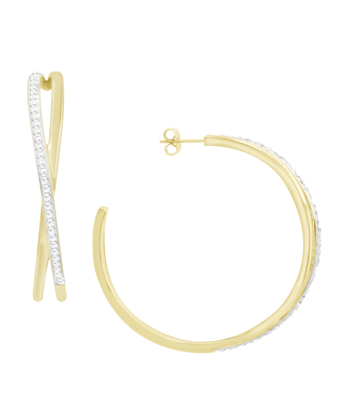And Now This Criss Cross Clear Crystal C Hoop Earring, Gold Plate and Silver Plate - Gold-Tone