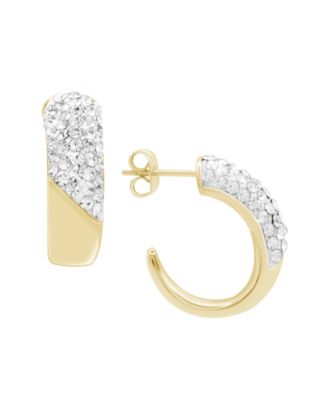 Essentials Clear Crystal Pave J Hoop Earring, Gold Plate and Silver Plate - Gold-Tone