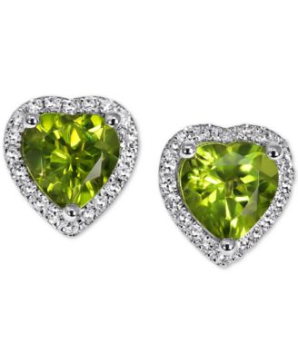 Macy's - Peridot (1-5/8 ct. t.w.) & Diamond (1/6 ct. t.w.) Heart Stud Earrings in 14k White Gold