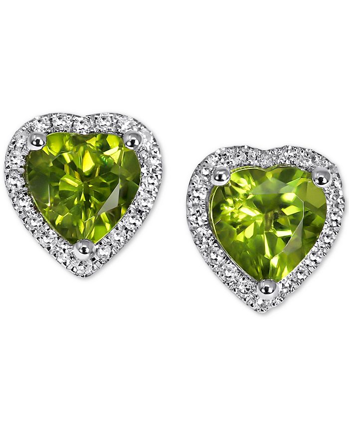 Macy's - Peridot (1-5/8 ct. t.w.) & Diamond (1/6 ct. t.w.) Heart Stud Earrings in 14k White Gold