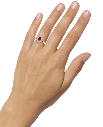 Macy's - Ruby (7/8 ct. t.w.) & Diamond (1/4 ct. t.w.) Halo Ring in 10k Gold