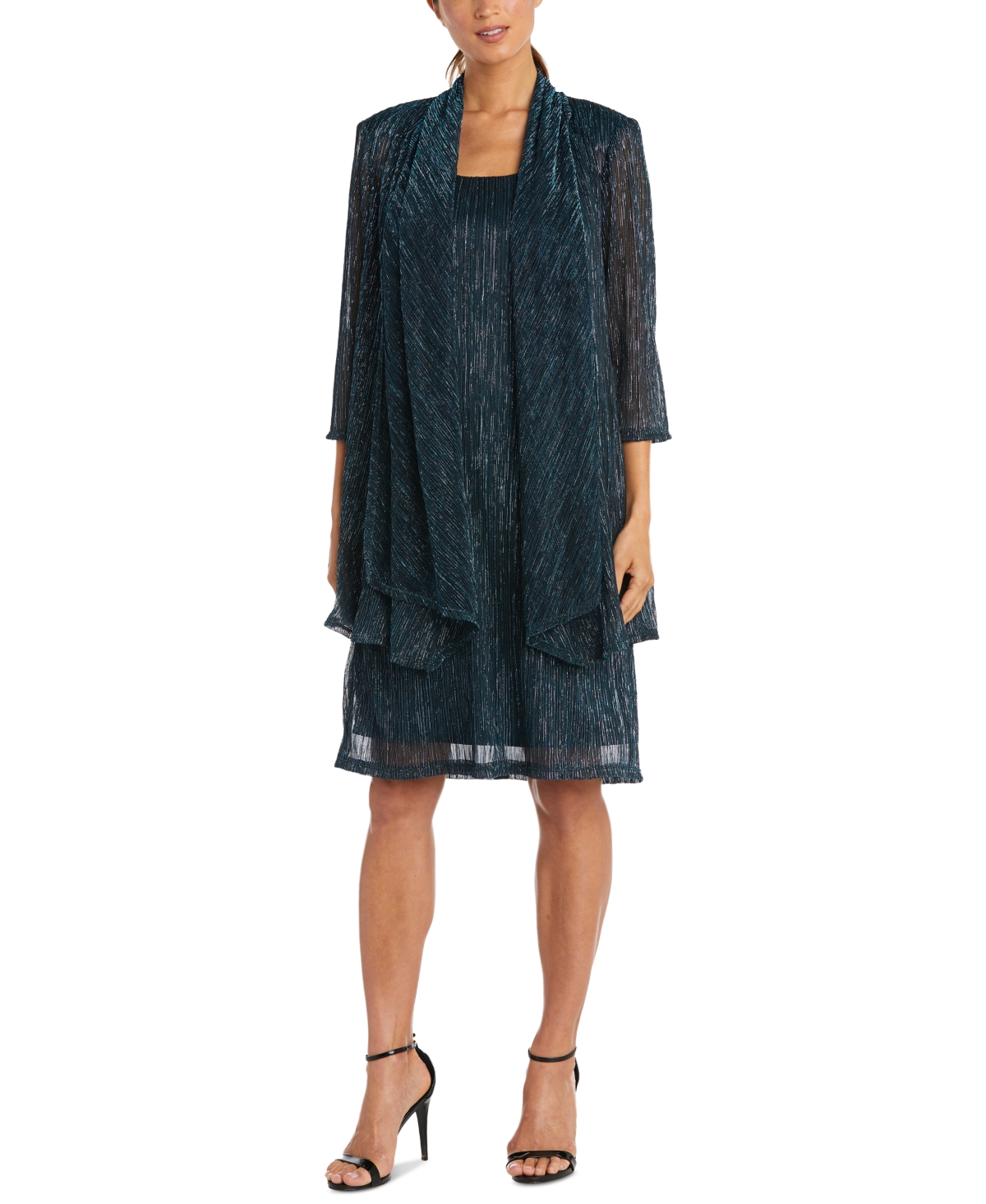 Petite Crinkle-Knit Dress & Jacket - Peacock