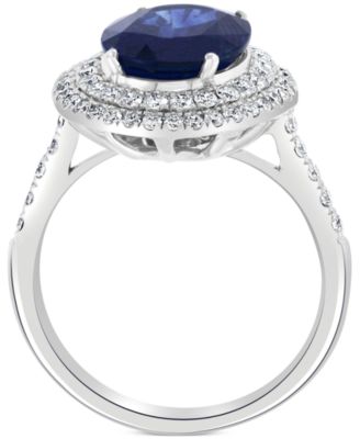 EFFY&reg; Sapphire (4-1/4 ct. t.w.) & Diamond (5/8 ct. t.w.) Double Halo Ring in 14k White Gold