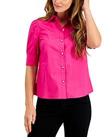 Petite Cotton Puff-Sleeve Shirt, Created for Macy's