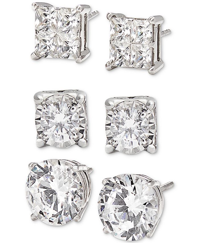 Macy's Diamond Seamless Cluster Princess Stud Earrings (2 ct. t.w.) in