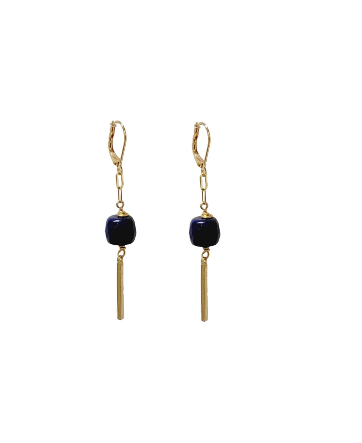 Women's Bar Drop Earrings with Blue Lapis Stones - Gold-tone