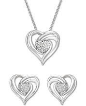 Jewel Tie Solid 10k Two-tone Gold Round Diamond Triple Nested Heart Pendant 1/6 Cttw.