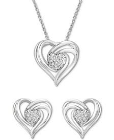 2-Pc. Set Diamond Heart Pendant Necklace & Matching Stud Earrings (1/6 ct. t.w.) in Sterling Silver