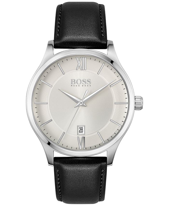 BOSS - Men's Elite Black Leather Strap Watch 41mm
