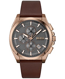Men's Chronograph Grandmaster Brown Leather Strap Watch 46mm