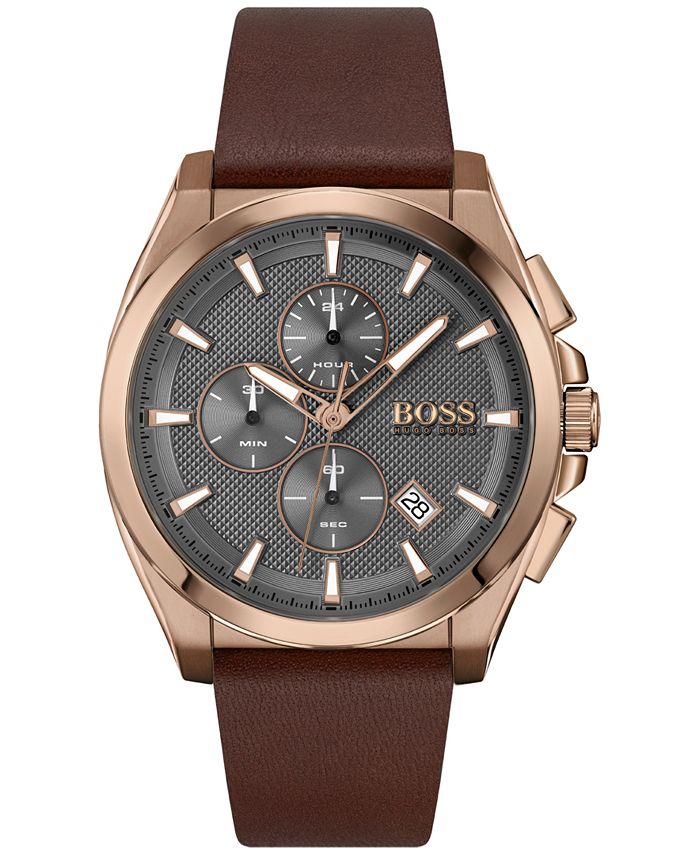 BOSS - Men's Chronograph Grandmaster Brown Leather Strap Watch 46mm