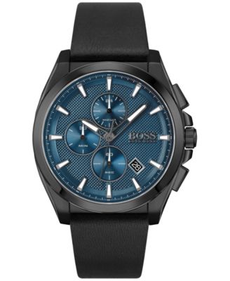 BOSS - Men's Chronograph Grandmaster Black Leather Strap Watch 46mm