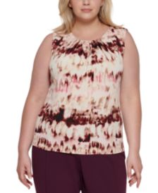 Plus Size Floral-Print Pleat-Neck Top