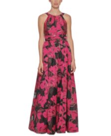 Floral-Print Halter Ballgown