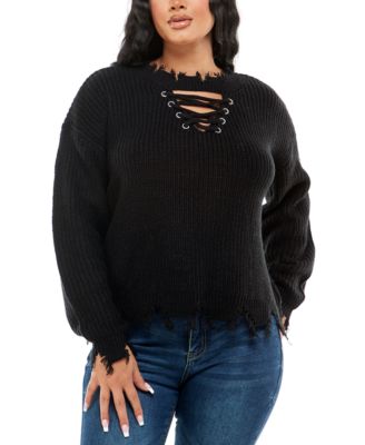 Planet Gold - Juniors' Distressed Sweater