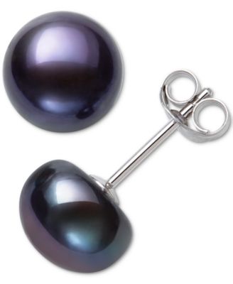 Belle de Mer Cultured Freshwater Button Pearl (8-9mm) Stud Earrings - Black