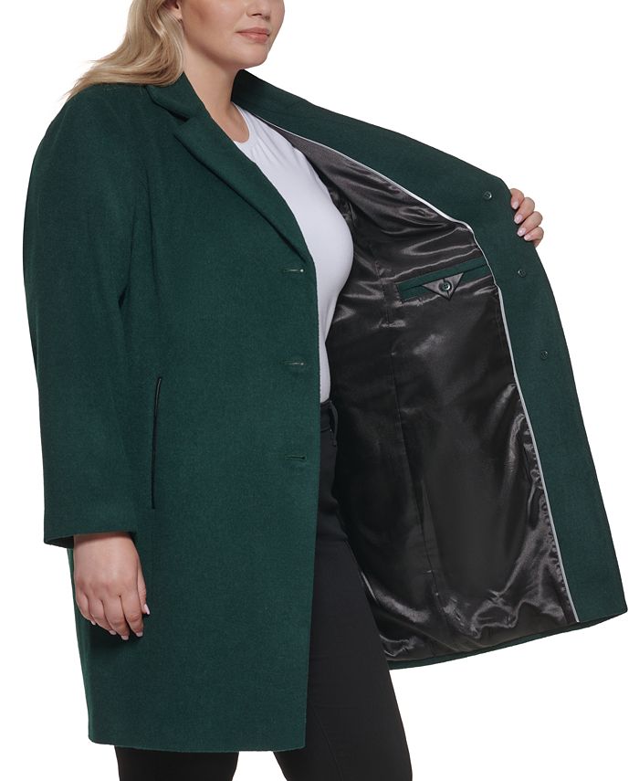 DKNY Women's Plus Size FauxLeatherTrim Walker Coat, Created for Macy