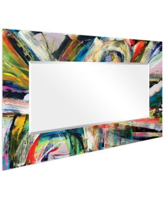 "Rock Star I" Rectangular Beveled Mirror on Free Floating Printed Tempered Art Glass.