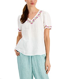Embroidered Linen Top, Created for Macy's