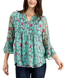 Flower-Printed Ruffle-Sleeve Blouse, Created for Macy's