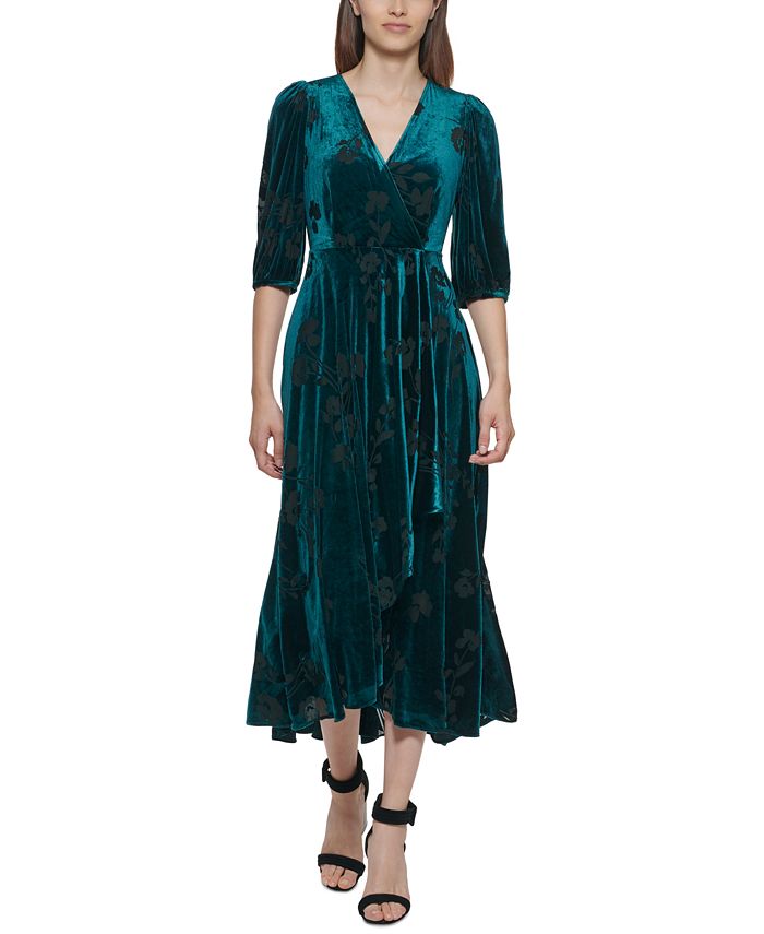 Calvin Klein Patterned Velvet Maxi Dress & Reviews - Dresses - Women -  Macy's