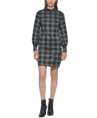 Calvin Klein - Petite Plaid Ponte Mock-Neck Dress