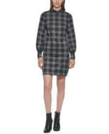 Petite Plaid Ponte Mock-Neck Dress